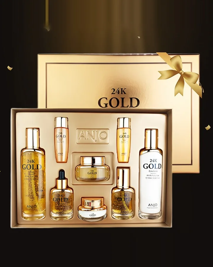 24K oltinli premium yuz parvarishi to'plami ANJO Professional — 8 ta vosita